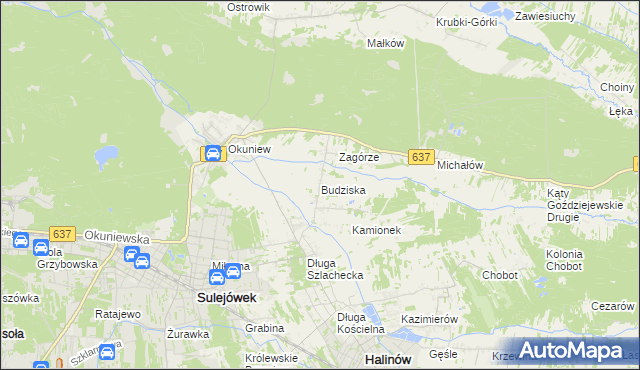 mapa Budziska gmina Halinów, Budziska gmina Halinów na mapie Targeo
