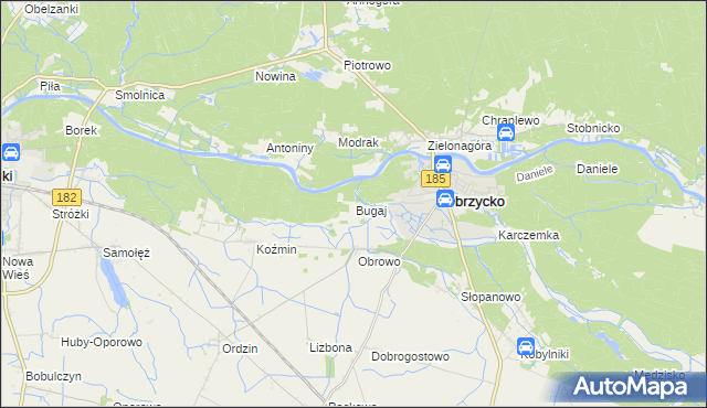 mapa Bugaj gmina Obrzycko, Bugaj gmina Obrzycko na mapie Targeo