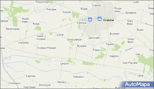 mapa Byszew gmina Grabów, Byszew gmina Grabów na mapie Targeo