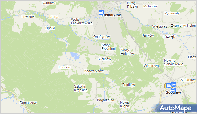 mapa Celinów gmina Łaskarzew, Celinów gmina Łaskarzew na mapie Targeo