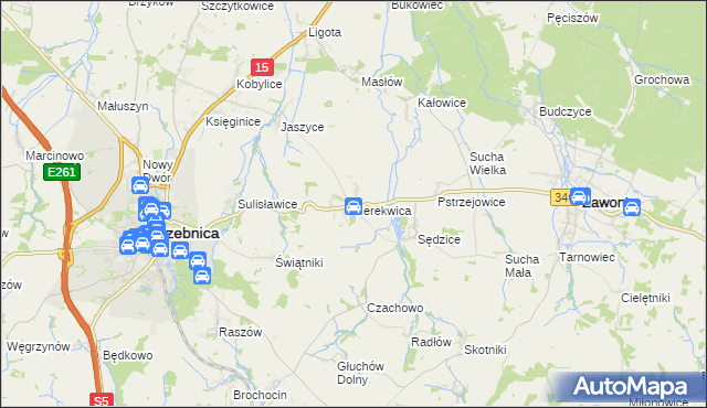 mapa Cerekwica gmina Trzebnica, Cerekwica gmina Trzebnica na mapie Targeo