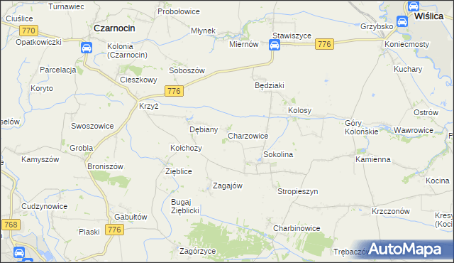 mapa Charzowice, Charzowice na mapie Targeo