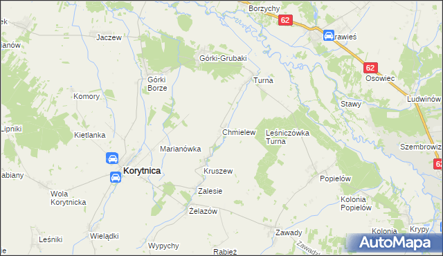 mapa Chmielew gmina Korytnica, Chmielew gmina Korytnica na mapie Targeo