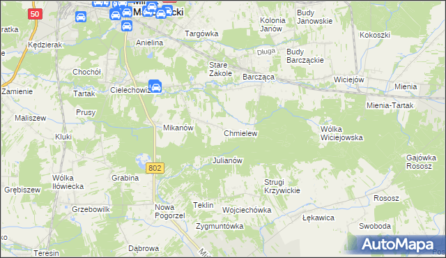 mapa Chmielew gmina Mińsk Mazowiecki, Chmielew gmina Mińsk Mazowiecki na mapie Targeo