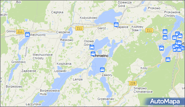 mapa Chmielno powiat kartuski, Chmielno powiat kartuski na mapie Targeo