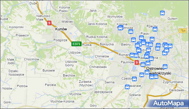 mapa Chmielów gmina Bodzechów, Chmielów gmina Bodzechów na mapie Targeo