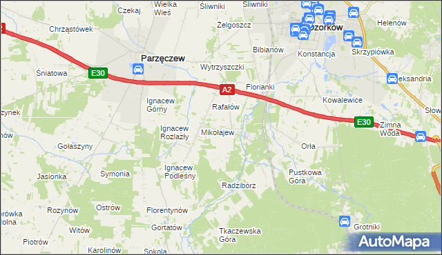 mapa Chociszew gmina Parzęczew, Chociszew gmina Parzęczew na mapie Targeo