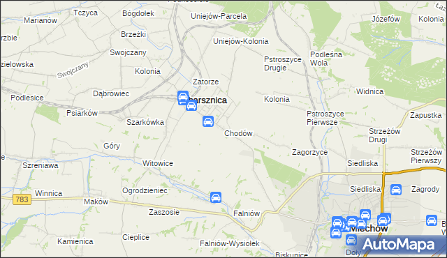 mapa Chodów gmina Charsznica, Chodów gmina Charsznica na mapie Targeo