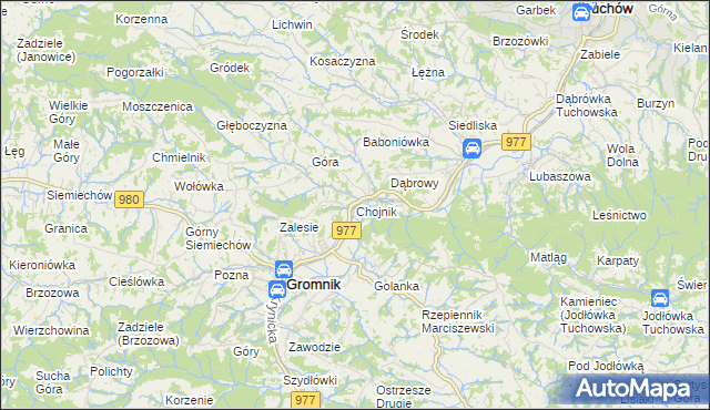 mapa Chojnik gmina Gromnik, Chojnik gmina Gromnik na mapie Targeo