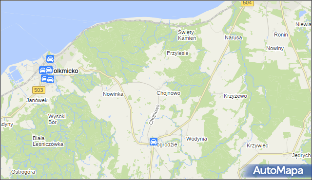 mapa Chojnowo gmina Tolkmicko, Chojnowo gmina Tolkmicko na mapie Targeo