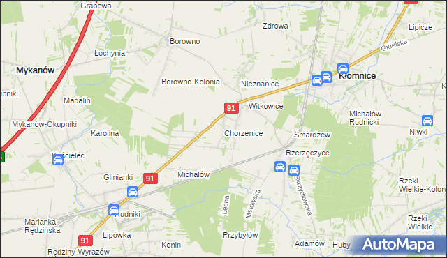 mapa Chorzenice gmina Kłomnice, Chorzenice gmina Kłomnice na mapie Targeo