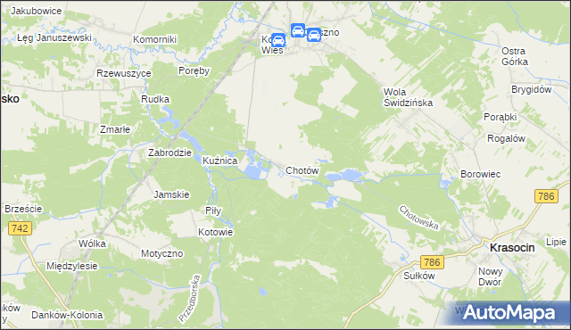 mapa Chotów gmina Krasocin, Chotów gmina Krasocin na mapie Targeo