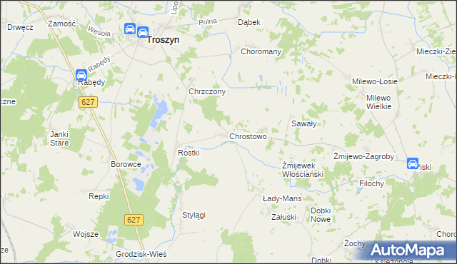 mapa Chrostowo gmina Troszyn, Chrostowo gmina Troszyn na mapie Targeo