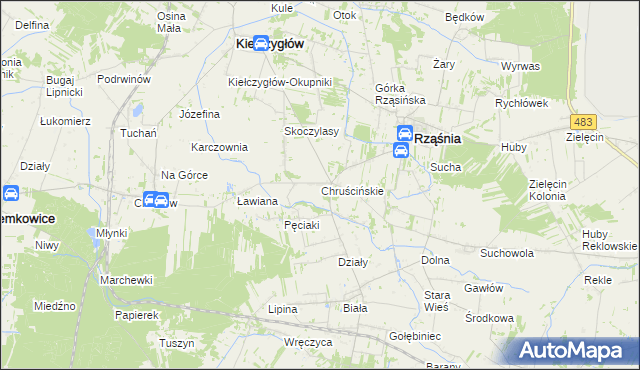 mapa Chruścińskie, Chruścińskie na mapie Targeo