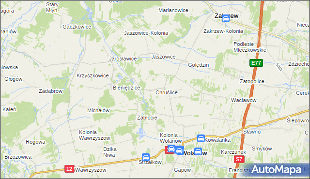 mapa Chruślice, Chruślice na mapie Targeo
