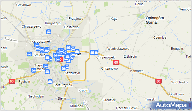 mapa Chrzanówek gmina Opinogóra Górna, Chrzanówek gmina Opinogóra Górna na mapie Targeo