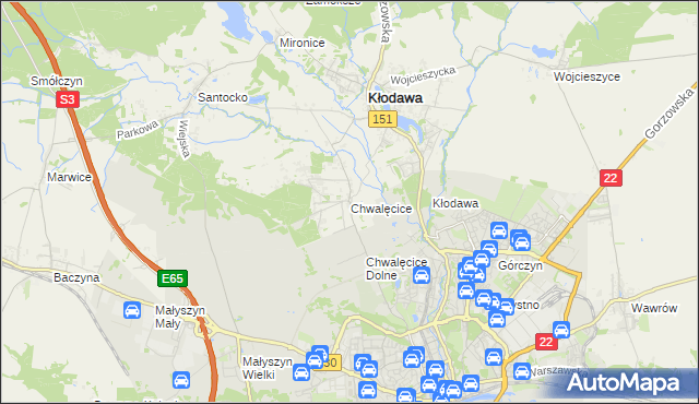 mapa Chwalęcice gmina Kłodawa, Chwalęcice gmina Kłodawa na mapie Targeo