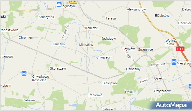 mapa Chwalęcin gmina Nowe Miasto nad Wartą, Chwalęcin gmina Nowe Miasto nad Wartą na mapie Targeo