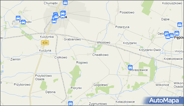 mapa Chwałkowo gmina Krobia, Chwałkowo gmina Krobia na mapie Targeo