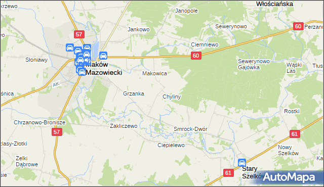 mapa Chyliny gmina Szelków, Chyliny gmina Szelków na mapie Targeo