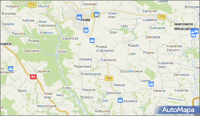 mapa Cianowice, Cianowice na mapie Targeo