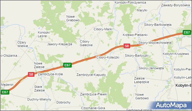 mapa Cibory-Kołaczki, Cibory-Kołaczki na mapie Targeo