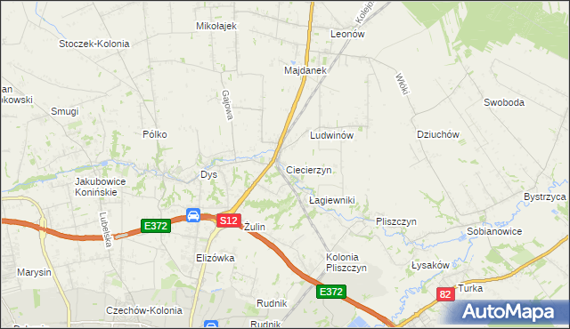 mapa Ciecierzyn gmina Niemce, Ciecierzyn gmina Niemce na mapie Targeo