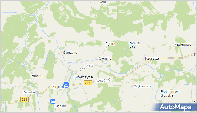 mapa Ciemino gmina Główczyce, Ciemino gmina Główczyce na mapie Targeo