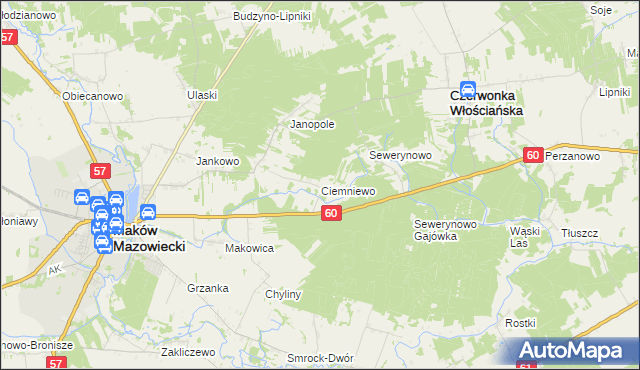 mapa Ciemniewo gmina Czerwonka, Ciemniewo gmina Czerwonka na mapie Targeo