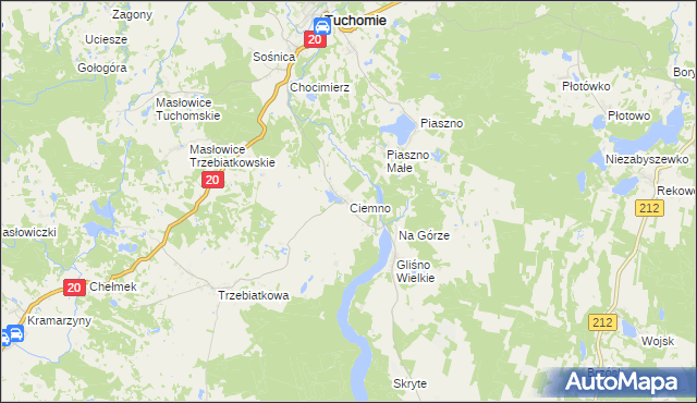 mapa Ciemno gmina Tuchomie, Ciemno gmina Tuchomie na mapie Targeo