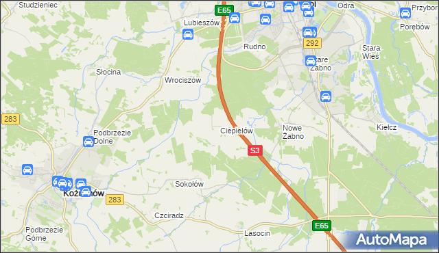 mapa Ciepielów gmina Nowa Sól, Ciepielów gmina Nowa Sól na mapie Targeo