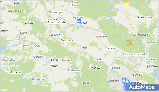 mapa Cieśle gmina Krasocin, Cieśle gmina Krasocin na mapie Targeo