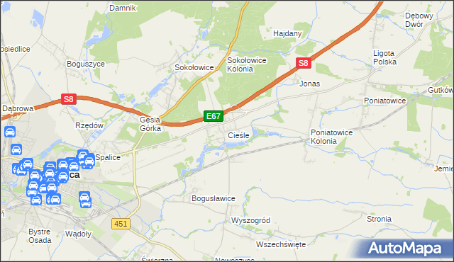 mapa Cieśle gmina Oleśnica, Cieśle gmina Oleśnica na mapie Targeo