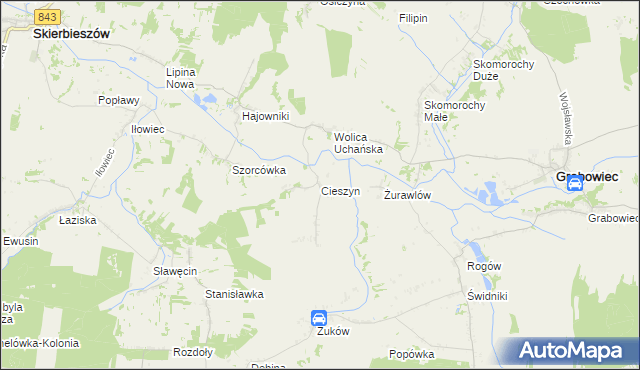 mapa Cieszyn gmina Grabowiec, Cieszyn gmina Grabowiec na mapie Targeo