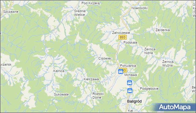 mapa Cisowiec gmina Baligród, Cisowiec gmina Baligród na mapie Targeo