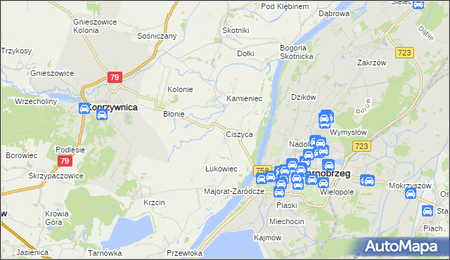 mapa Ciszyca gmina Koprzywnica, Ciszyca gmina Koprzywnica na mapie Targeo