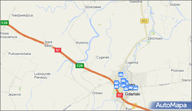 mapa Cyganek, Cyganek na mapie Targeo