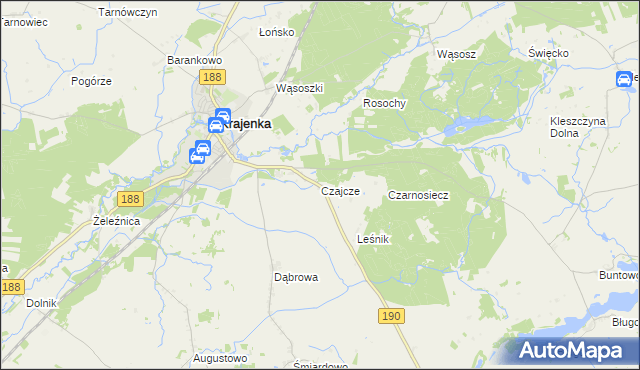 mapa Czajcze gmina Krajenka, Czajcze gmina Krajenka na mapie Targeo