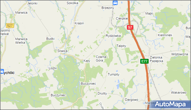 mapa Czarna Góra gmina Pasłęk, Czarna Góra gmina Pasłęk na mapie Targeo