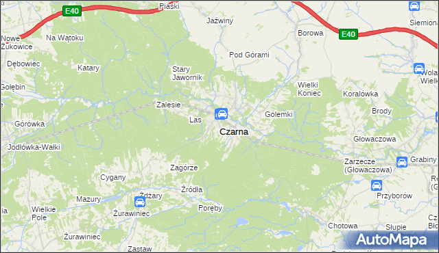 mapa Czarna powiat dębicki, Czarna powiat dębicki na mapie Targeo