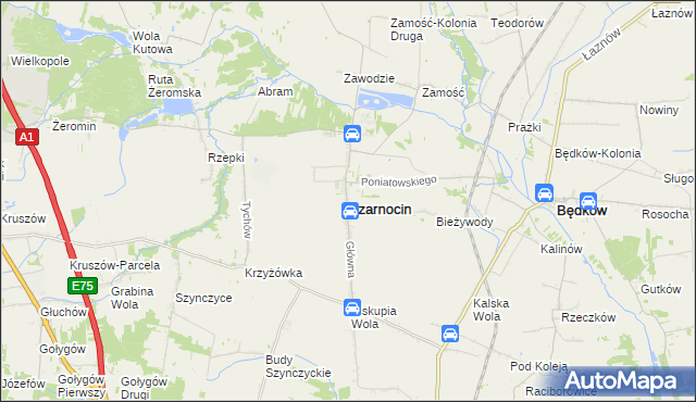 mapa Czarnocin powiat piotrkowski, Czarnocin powiat piotrkowski na mapie Targeo