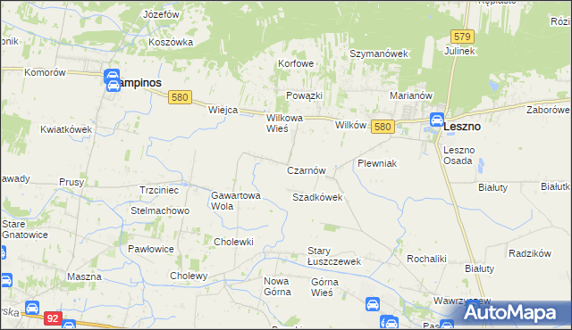 mapa Czarnów gmina Leszno, Czarnów gmina Leszno na mapie Targeo