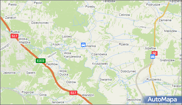 mapa Czarnówka gmina Wiązowna, Czarnówka gmina Wiązowna na mapie Targeo
