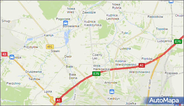 mapa Czarny Las gmina Mykanów, Czarny Las gmina Mykanów na mapie Targeo