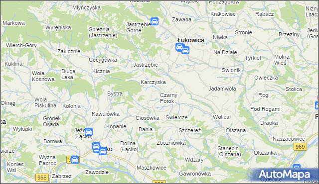 mapa Czarny Potok gmina Łącko, Czarny Potok gmina Łącko na mapie Targeo