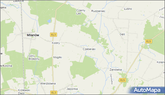 mapa Czeberaki gmina Milanów, Czeberaki gmina Milanów na mapie Targeo