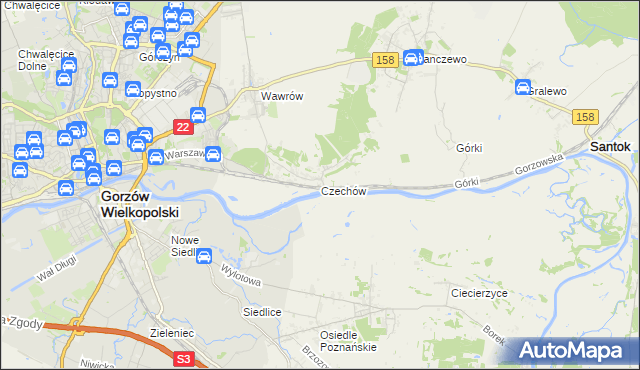 mapa Czechów gmina Santok, Czechów gmina Santok na mapie Targeo