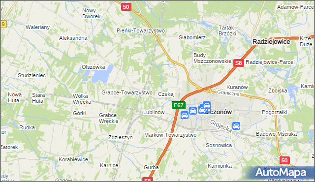 mapa Czekaj gmina Mszczonów, Czekaj gmina Mszczonów na mapie Targeo