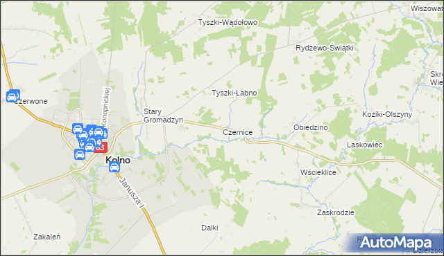 mapa Czernice gmina Kolno, Czernice gmina Kolno na mapie Targeo