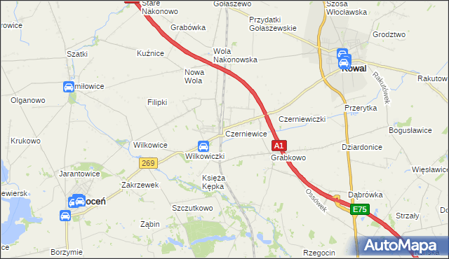 mapa Czerniewice gmina Choceń, Czerniewice gmina Choceń na mapie Targeo